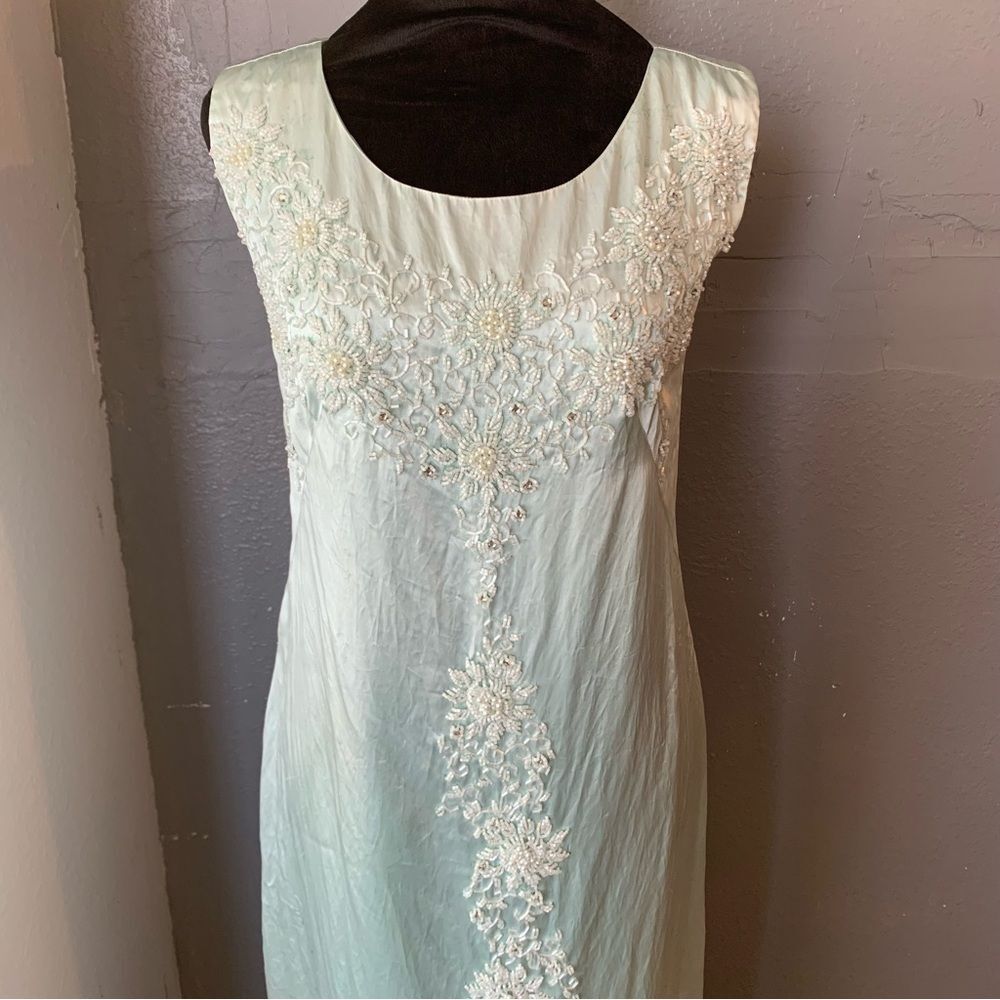Upcycled Vintage 60s Mint Beaded Gown – Hand-Dyed One of a Kind Size medium